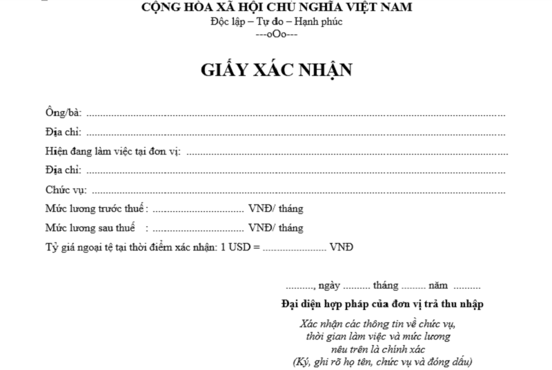 Mẫu giấy chứng minh tài chính đối với số dư tài khoản