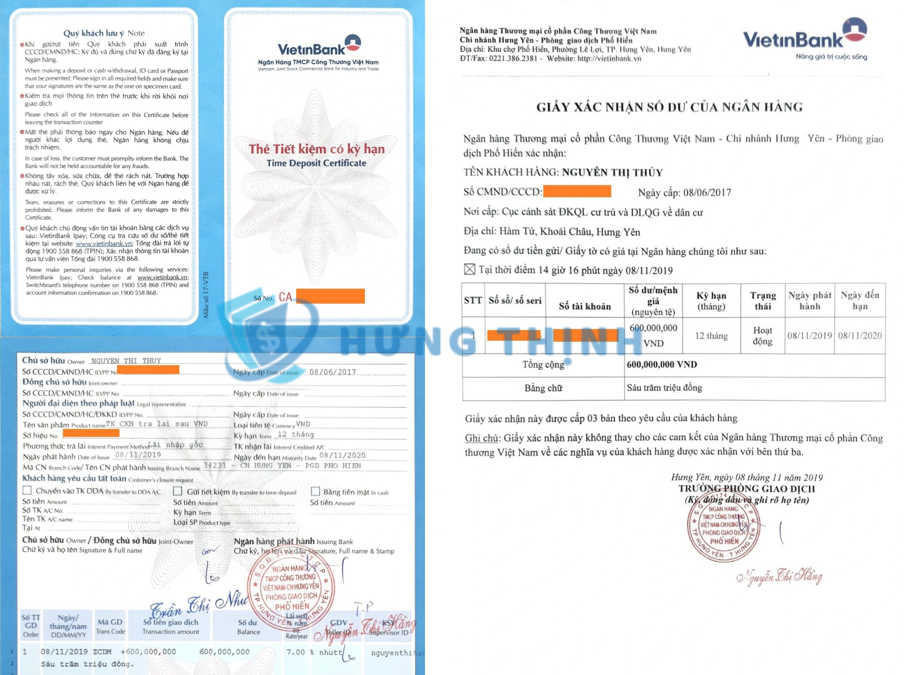 Mẫu sổ tiết kiệm khi chứng minh tài chính du học Vietinbank