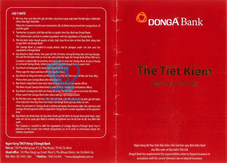 Mẫu sổ tiết kiệm tại ngân hàng Đông Á Bank