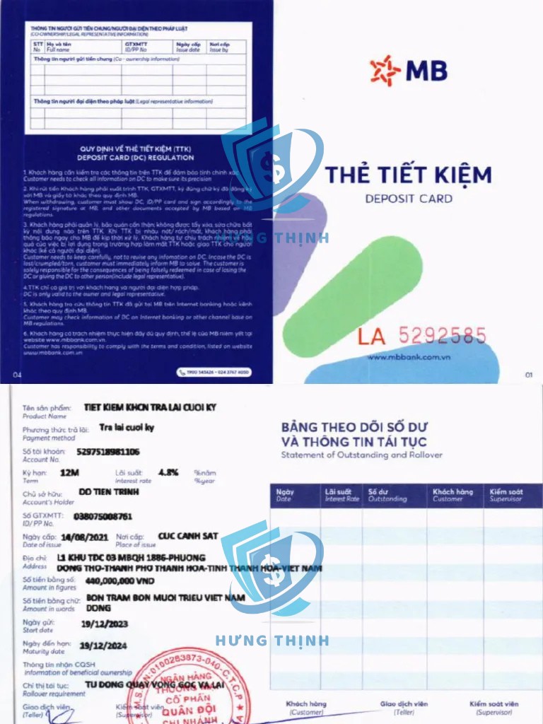 Mẫu sổ tiết kiệm ngân hàng MBBank
