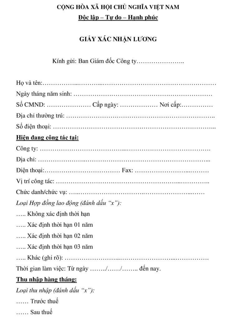 Mẫu 4 giấy xác nhận thu nhập