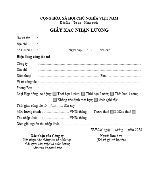 Mẫu 2 giấy xác nhận thu nhập
